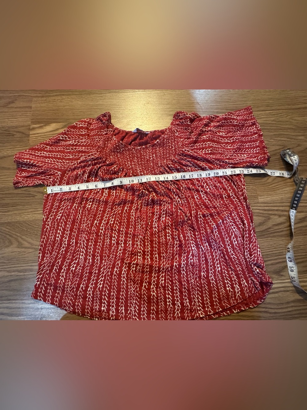 Lucky Brand Red Patterned Smocked Short-Sleeve Blouse - Picture 3 of 5